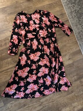 J. Crew Black Maxi Dress with Pink Floral Print